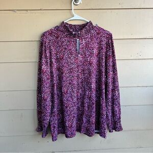 J. Jill Women's Size XL Cowlneck Long Sleeve Blouse Smocked Floral Spring